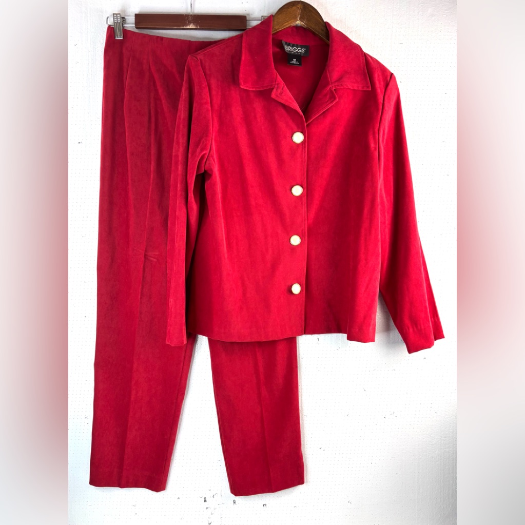 Briggs M Fall Pseudo-Suede Red Button-Up Pants Suit Set